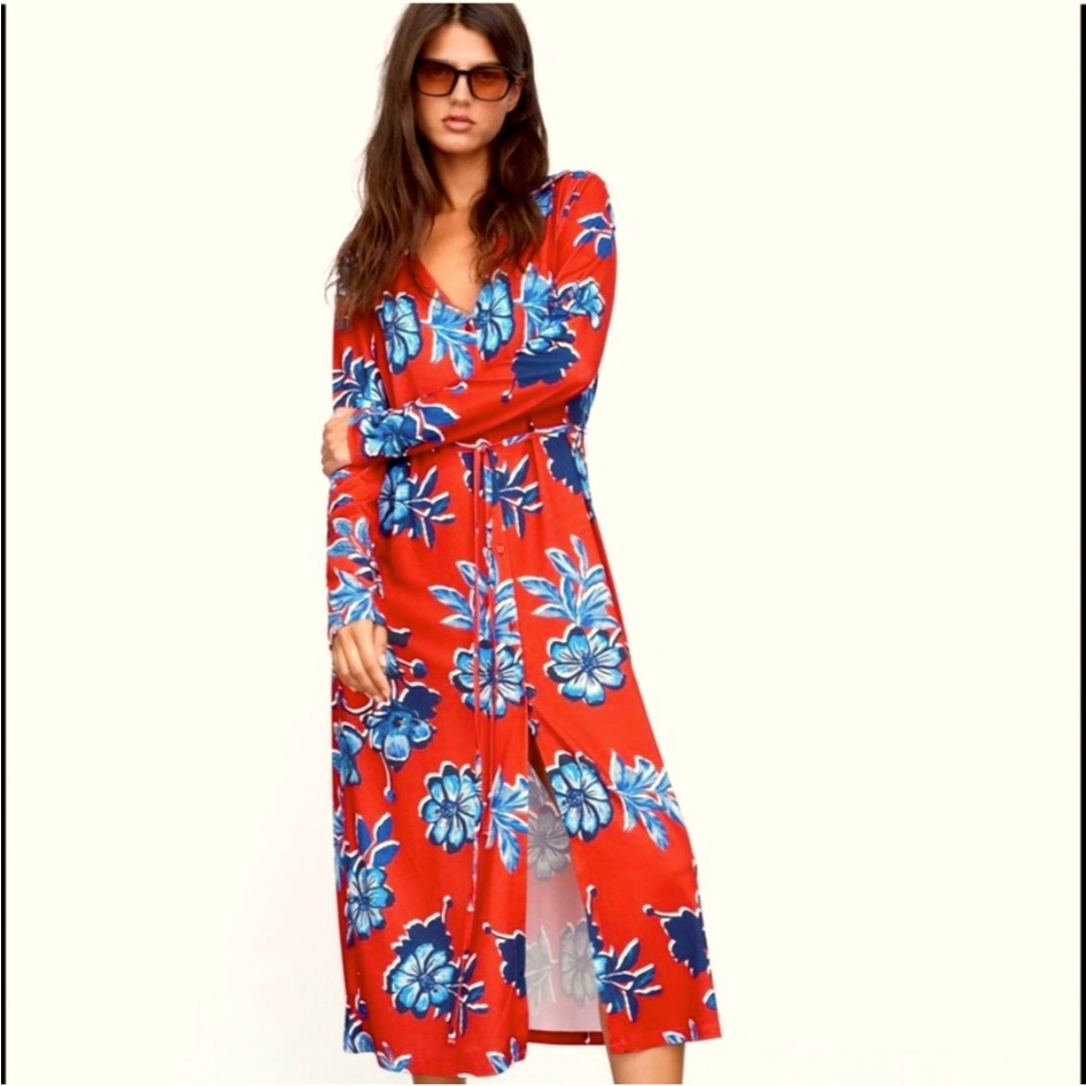 “ZARA” Floral Button Down Midi Shirt Dress